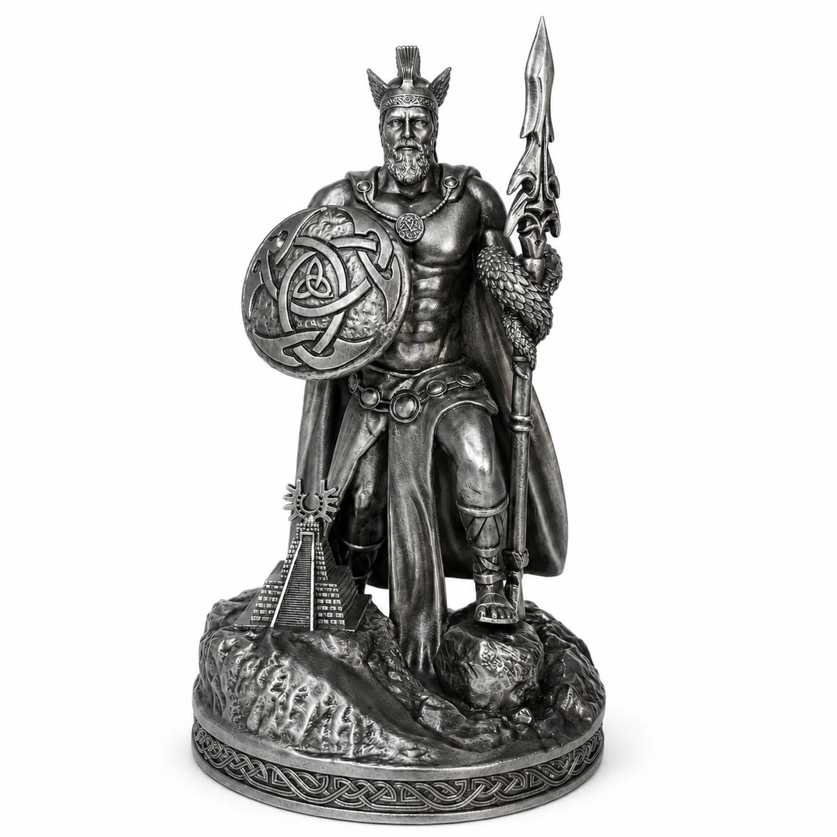 Lugh Celtic Sun God statue – hand-painted SLA resin 15 cm – front view silver finish – PrintableArtForge