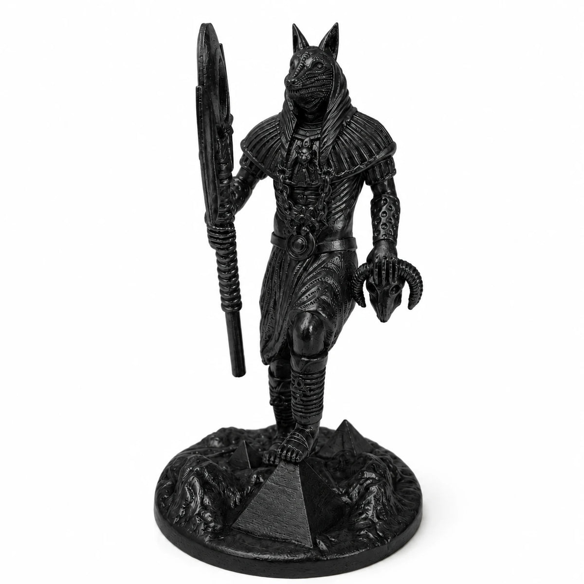 Anubis Egyptian God of the Dead statue – hand-painted SLA resin 15 cm – front view black finish – PrintableArtForge