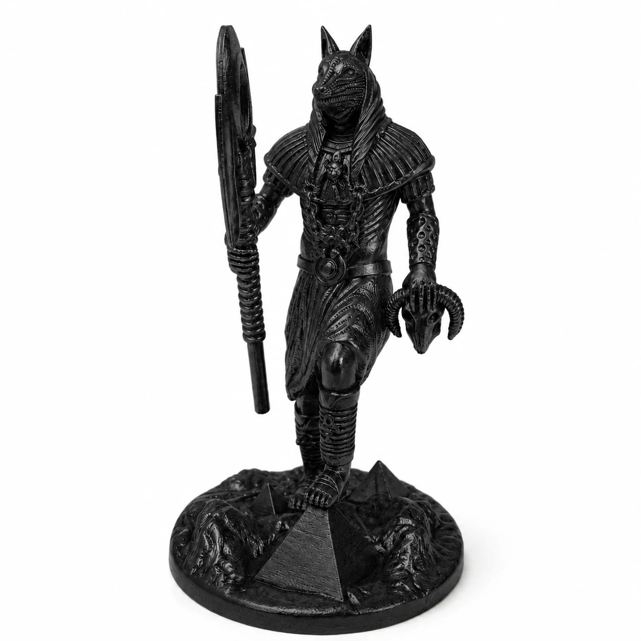Anubis Egyptian God of the Dead statue – hand-painted SLA resin 15 cm – front view black finish – PrintableArtForge