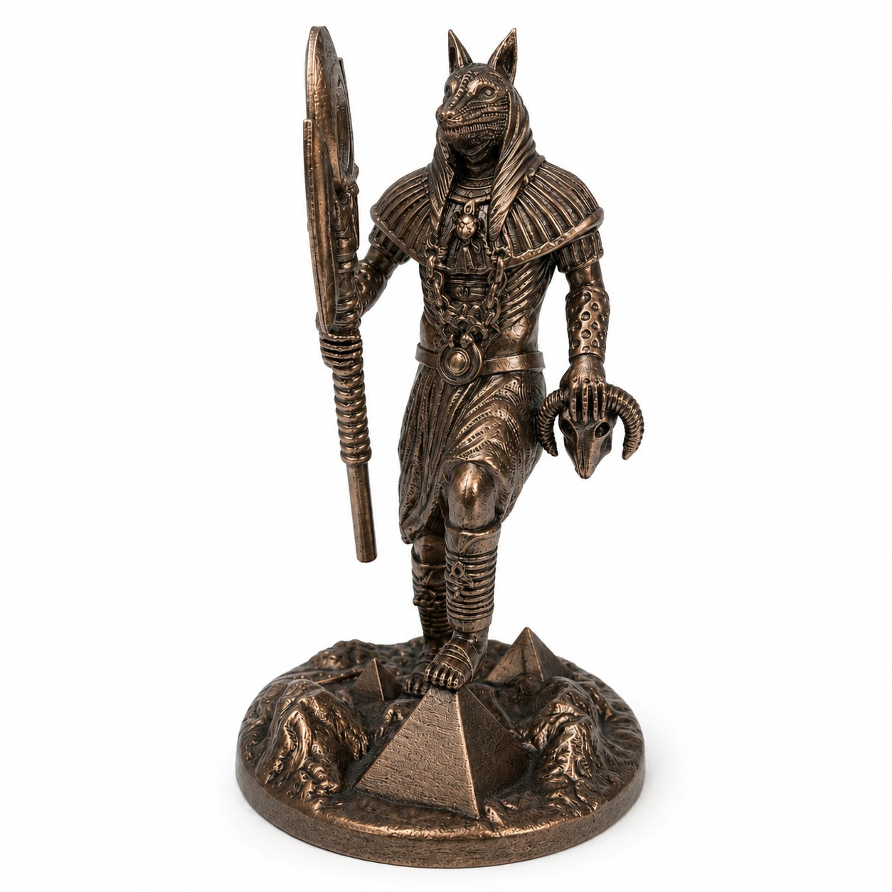 Anubis Egyptian God of the Dead statue – hand-painted SLA resin 15 cm – front view bronze finish – PrintableArtForge