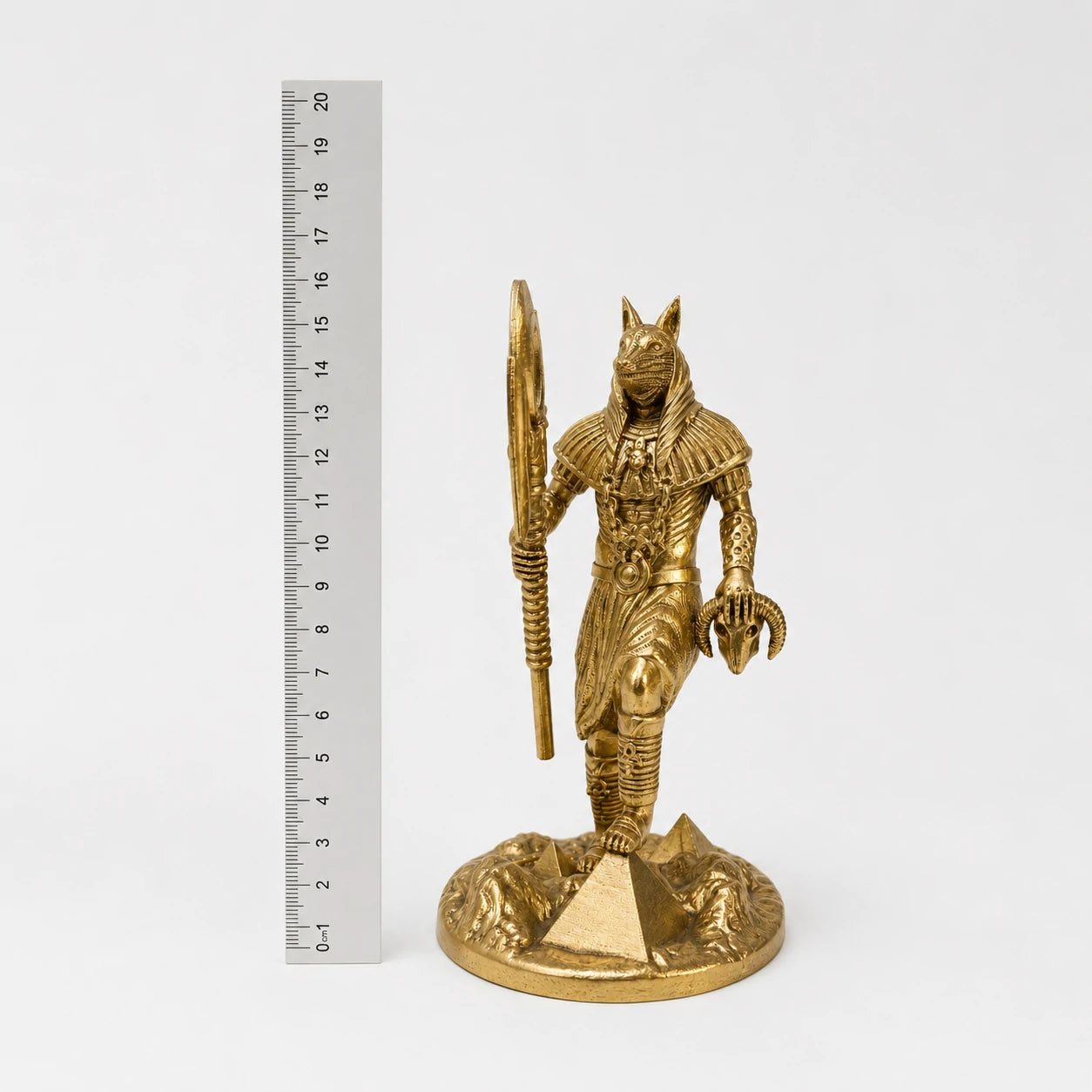 Anubis Egyptian God of the Dead statue – hand-painted SLA resin 15 cm – size comparison with ruler – PrintableArtForge
