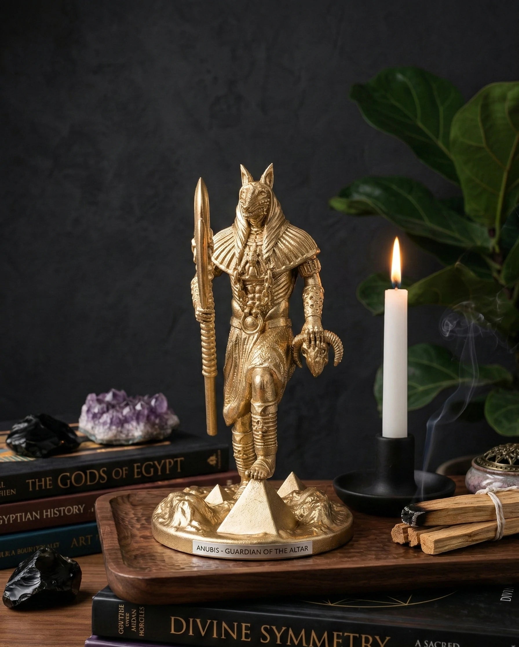 Anubis - Egyptian God - Hand-painted Antique Gold Statue - Altar Decoration