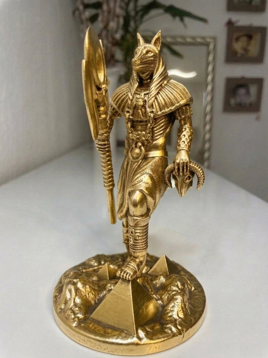Anubis - Egyptian God - Hand-painted Antique Gold Statue - Altar Decoration