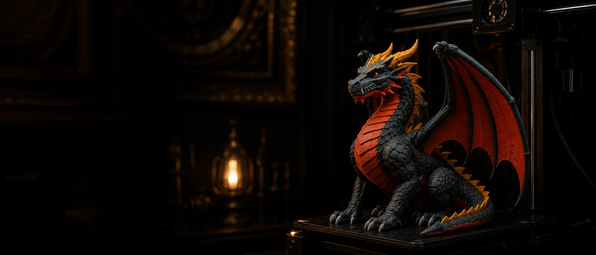 Dragon Figurine collection banner – multicolor 3D printed fantasy dragons desk – PrintableArtForge