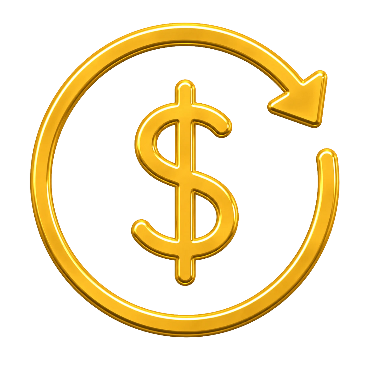 Gold dollar symbol with circular arrow – returns and refunds PrintableArtForge