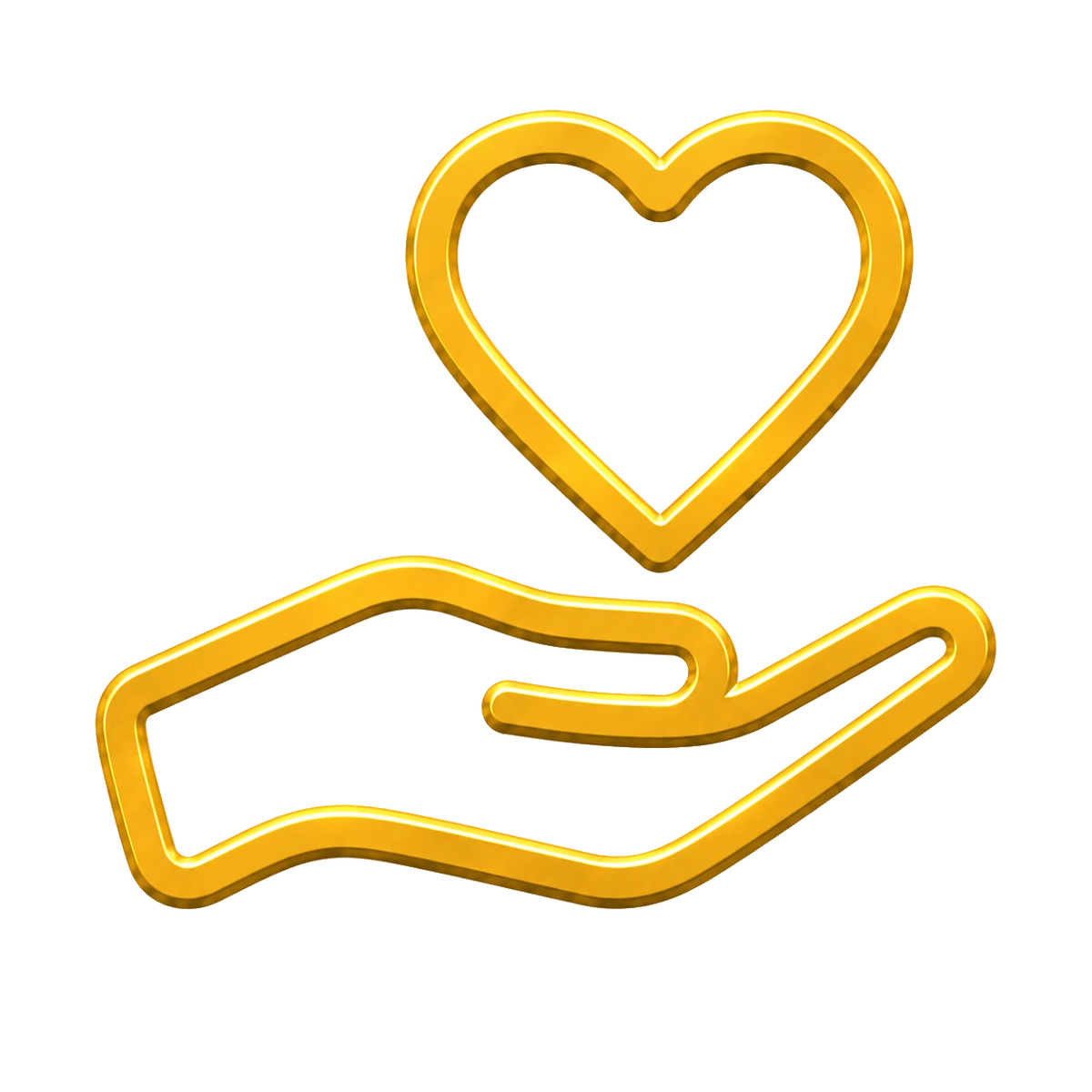 Gold heart over open hand icon – made with love PrintableArtForge