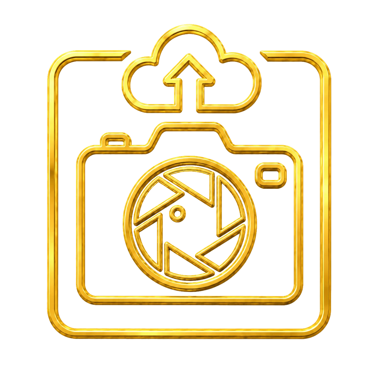 Gold camera and cloud upload icon – send your photo for custom figurine PrintableArtForge