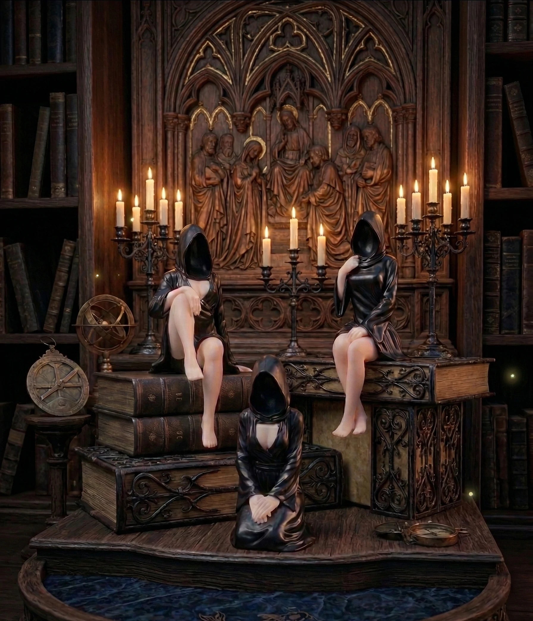 Faceless Hooded Figurine - Exclusive Set of 3, Gothic Dark Decorative Statue - Hand-Finished