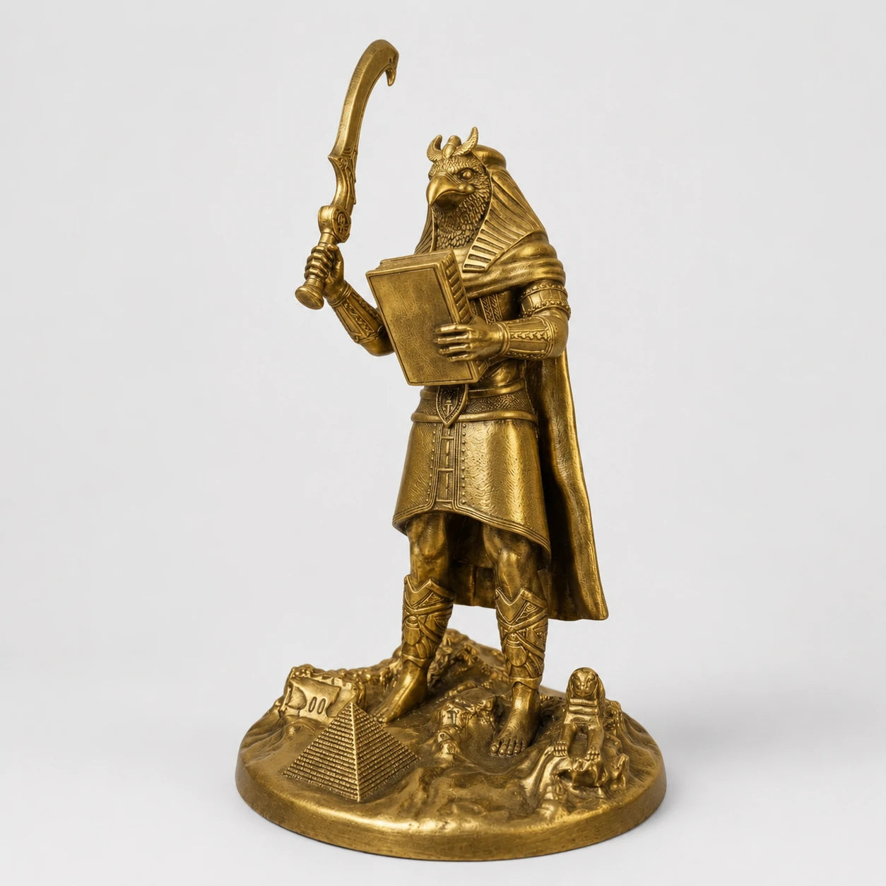 Horus Egyptian Sky God statue – hand-painted SLA resin 15 cm – front view antique gold finish – PrintableArtForge