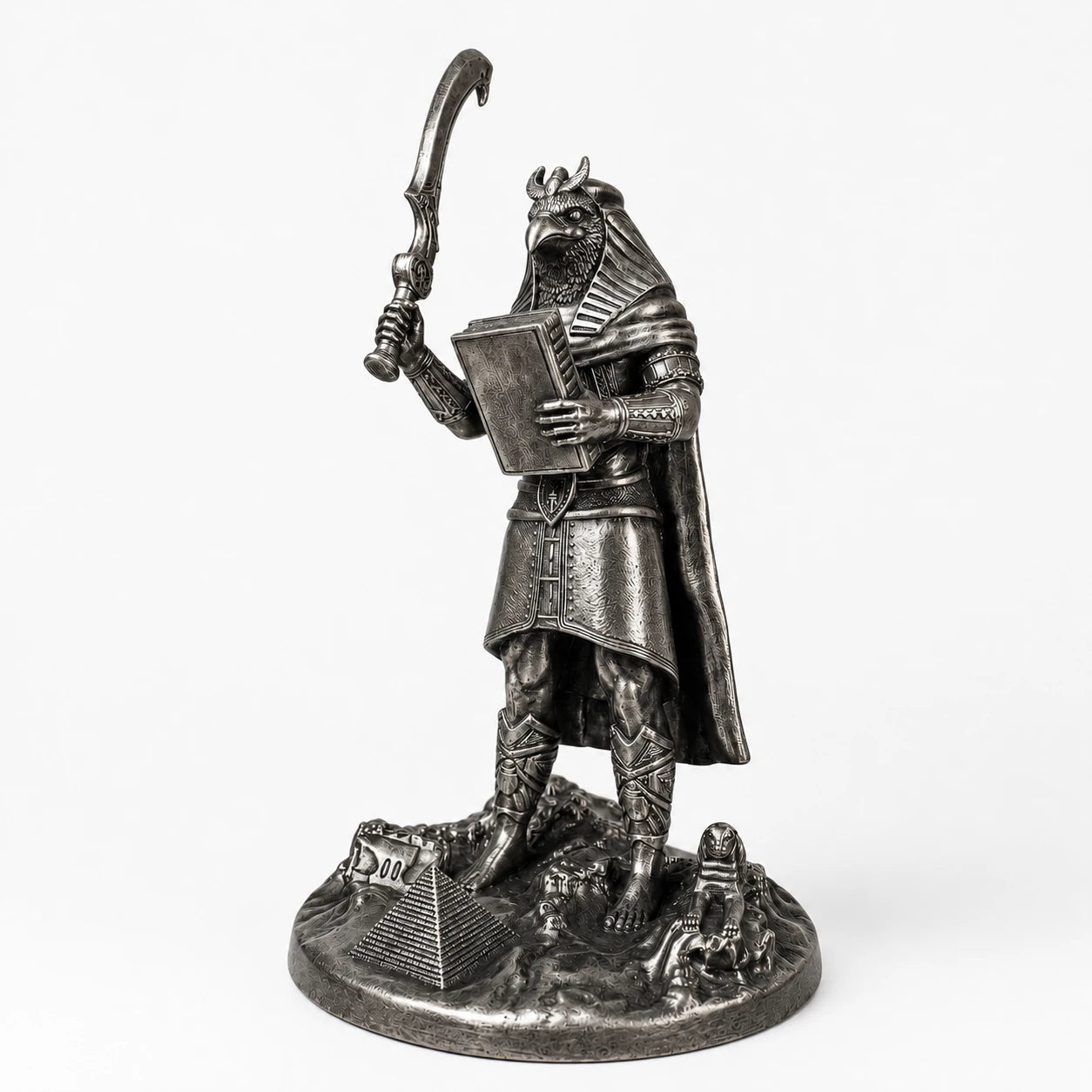 Horus Egyptian Sky God statue – hand-painted SLA resin 15 cm – front view silver finish – PrintableArtForge