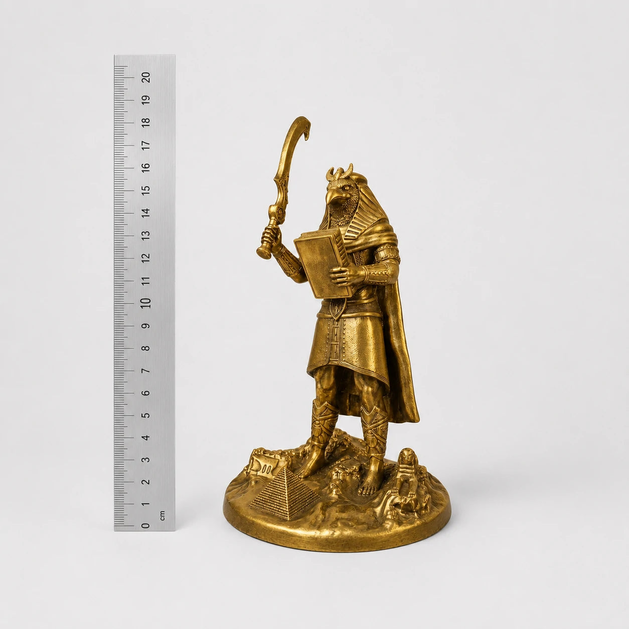 Horus Egyptian Sky God statue – hand-painted SLA resin 15 cm – size comparison with ruler – PrintableArtForge