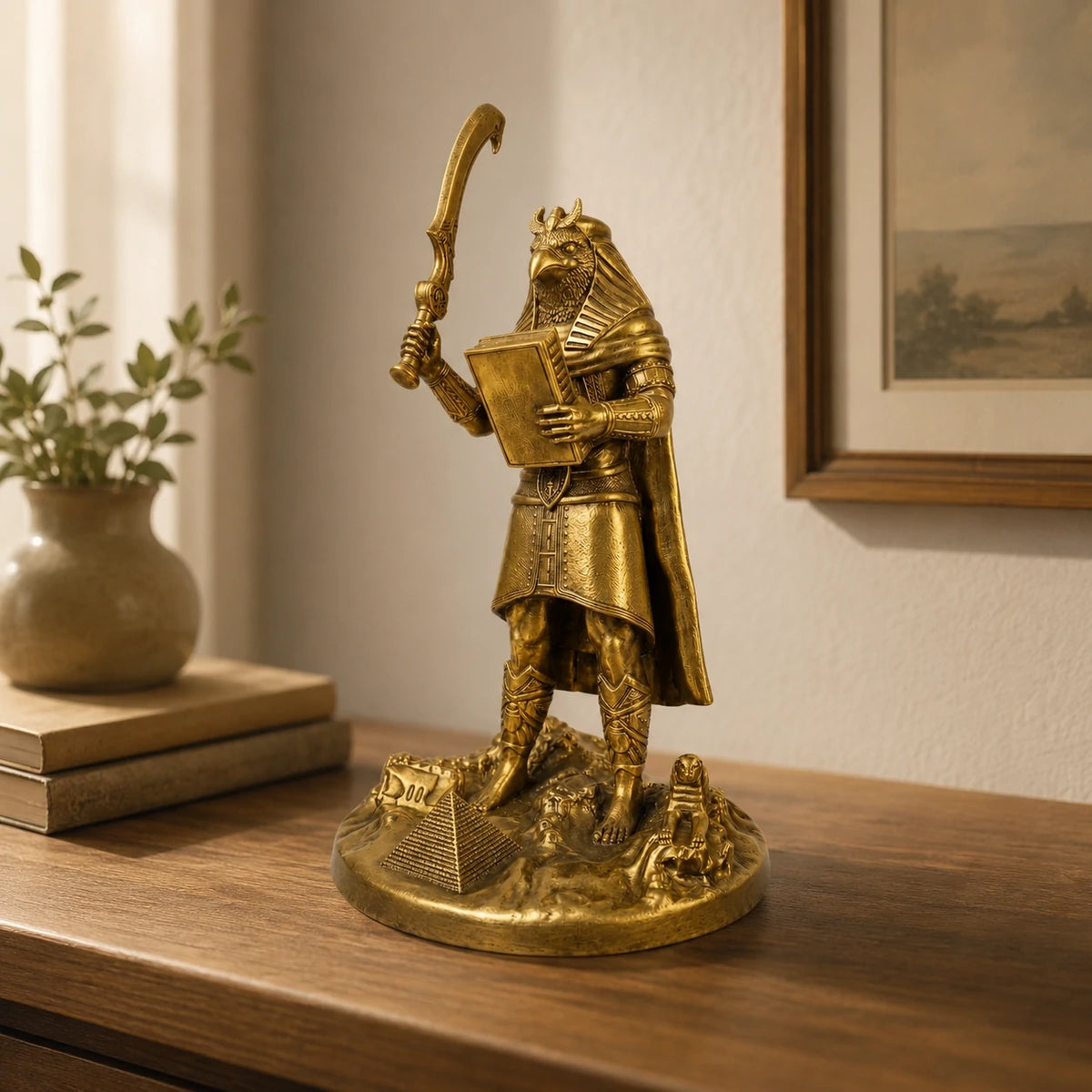 Horus Egyptian Sky God statue – hand-painted SLA resin 15 cm – lifestyle scene altar setting – PrintableArtForge