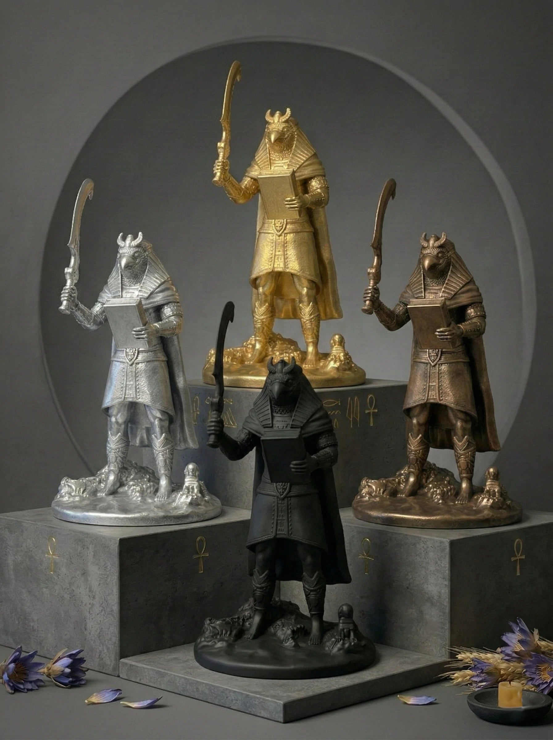 Horus - Egyptian God - Hand-painted Antique Gold Statue - Altar Decoration