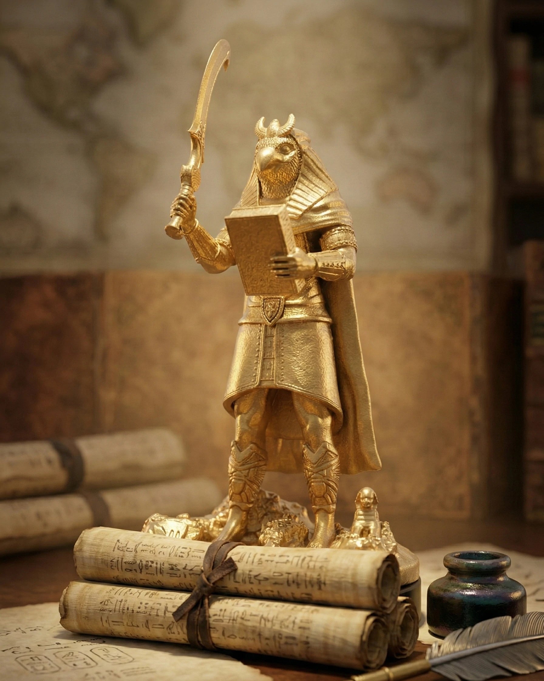 Horus - Egyptian God - Hand-painted Antique Gold Statue - Altar Decoration