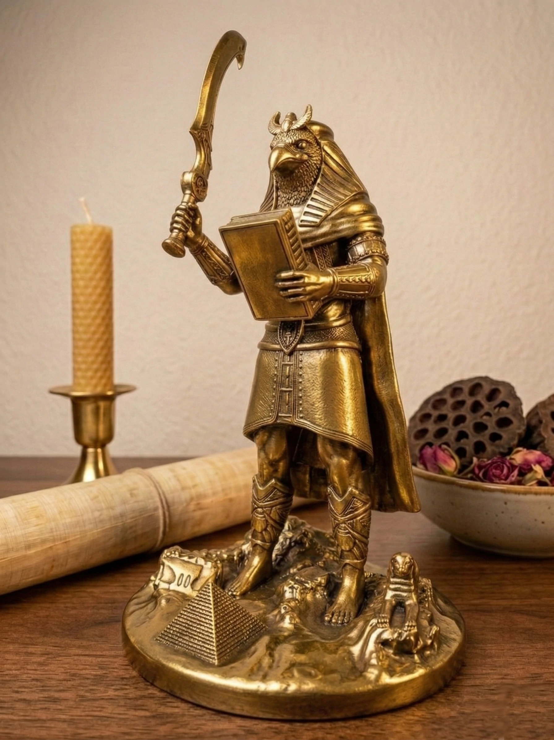 Horus - Egyptian God - Hand-painted Antique Gold Statue - Altar Decoration