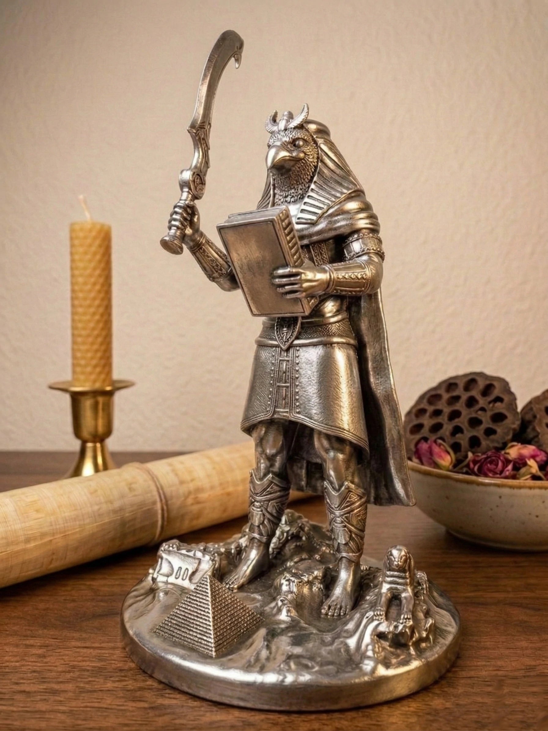 Horus - Egyptian God - Hand-painted Antique Gold Statue - Altar Decoration