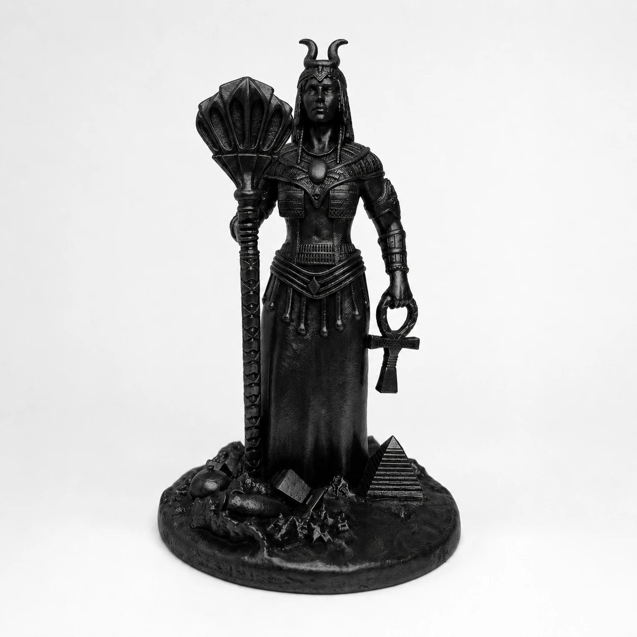 Isis Egyptian Goddess of Magic statue – hand-painted SLA resin 15 cm – front view black finish – PrintableArtForge