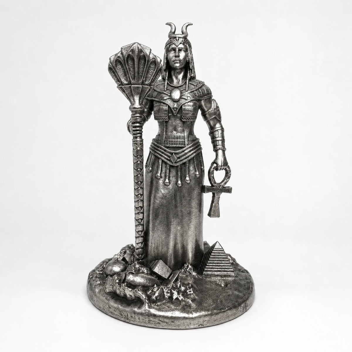 Isis Egyptian Goddess of Magic statue – hand-painted SLA resin 15 cm – front view silver finish – PrintableArtForge