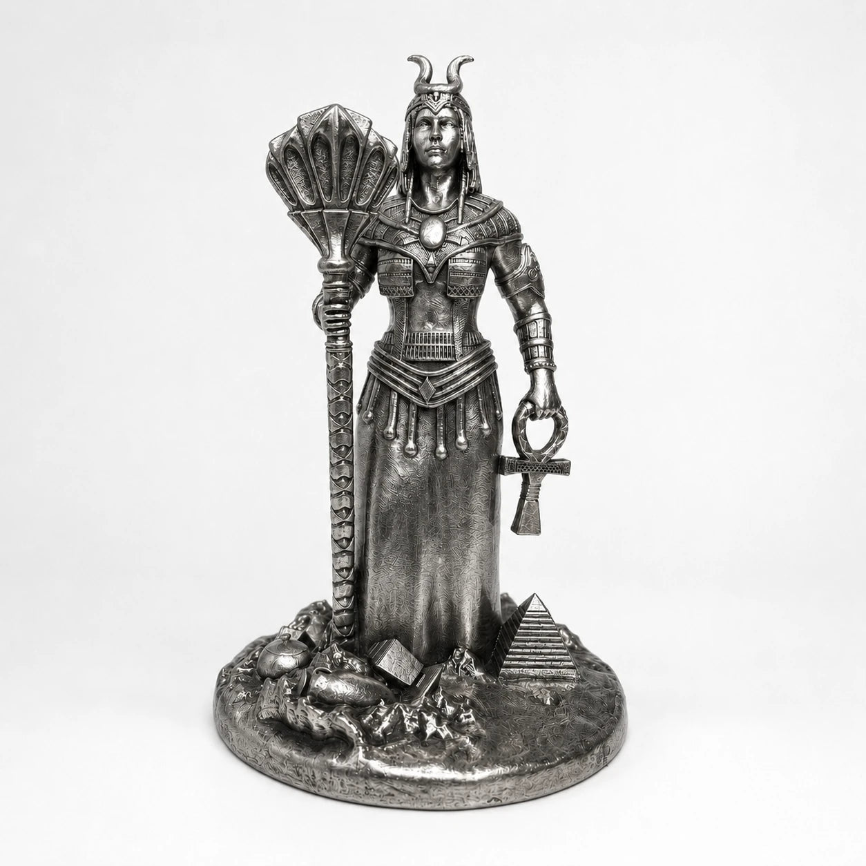 Isis Egyptian Goddess of Magic statue – hand-painted SLA resin 15 cm – front view silver finish – PrintableArtForge