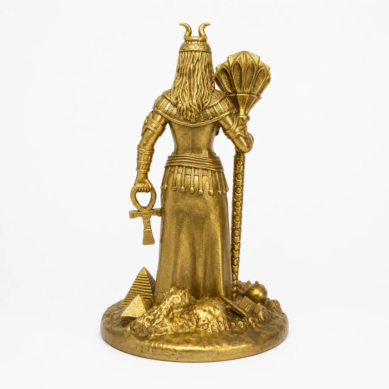 Isis Egyptian Goddess of Magic statue – hand-painted SLA resin 15 cm – back view antique gold finish – PrintableArtForge