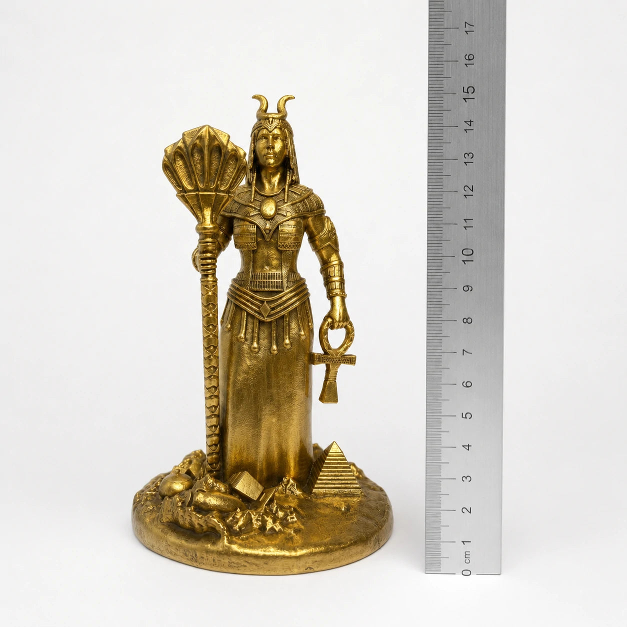 Isis Egyptian Goddess of Magic statue – hand-painted SLA resin 15 cm – size comparison with ruler – PrintableArtForge