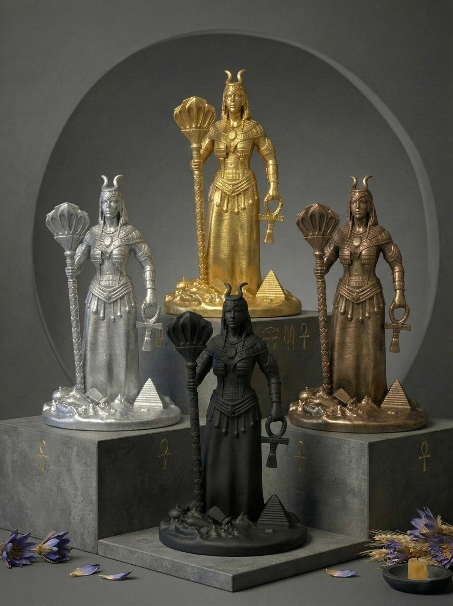 Isis - Egyptian Goddess - Hand-painted Antique Gold Statue - Altar Decoration