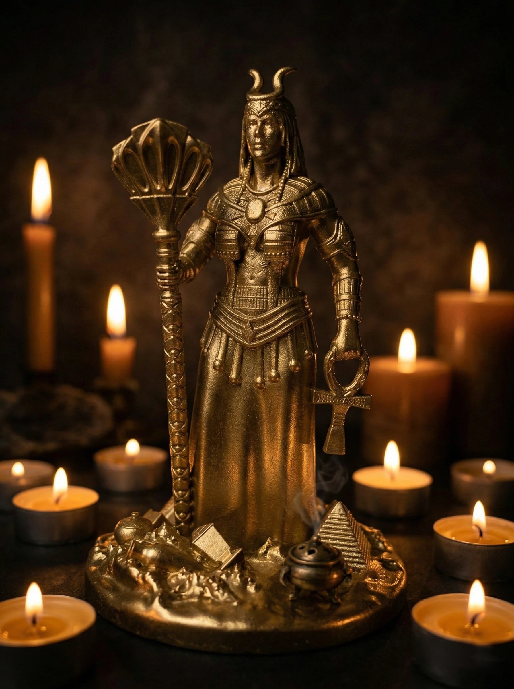 Isis - Egyptian Goddess - Hand-painted Antique Gold Statue - Altar Decoration