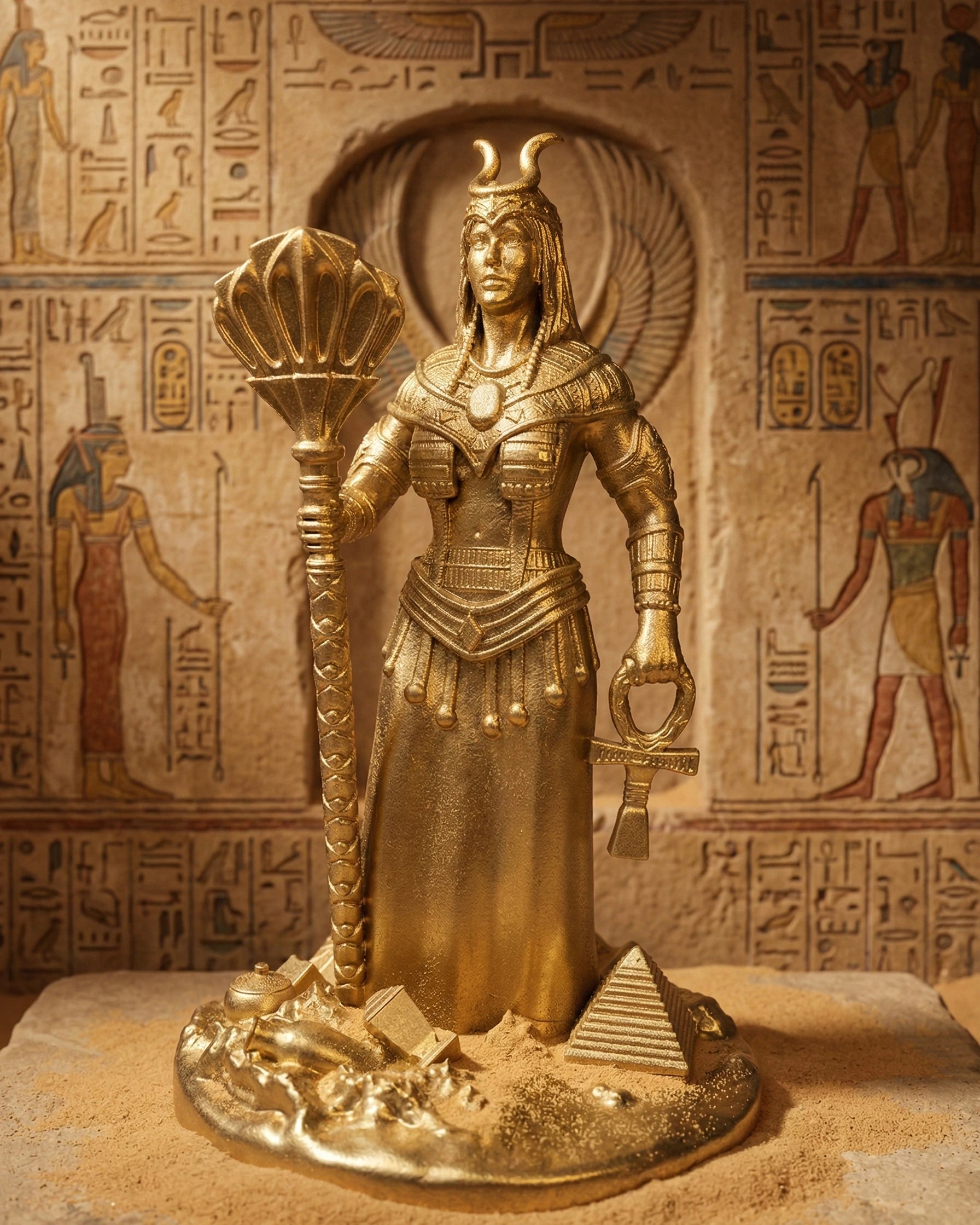 Isis - Egyptian Goddess - Hand-painted Antique Gold Statue - Altar Decoration