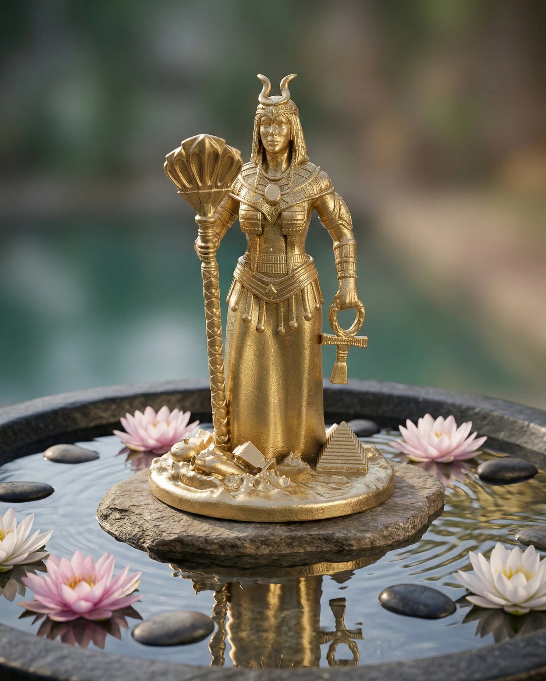 Isis - Egyptian Goddess - Hand-painted Antique Gold Statue - Altar Decoration