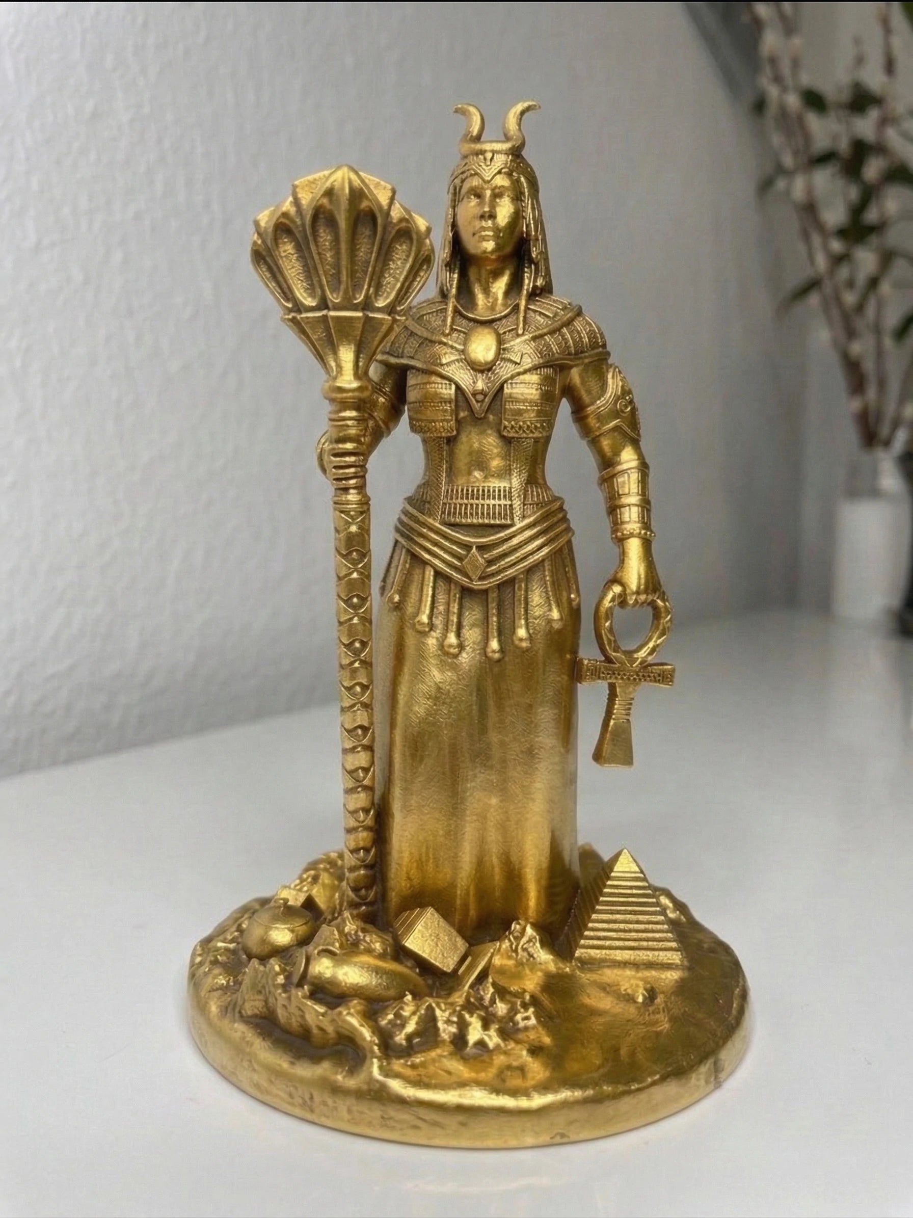 Isis - Egyptian Goddess - Hand-painted Antique Gold Statue - Altar Decoration