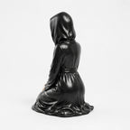 The Devoted kneeling faceless hooded figurine – gothic shelf decor matte black resin – back view – PrintableArtForge