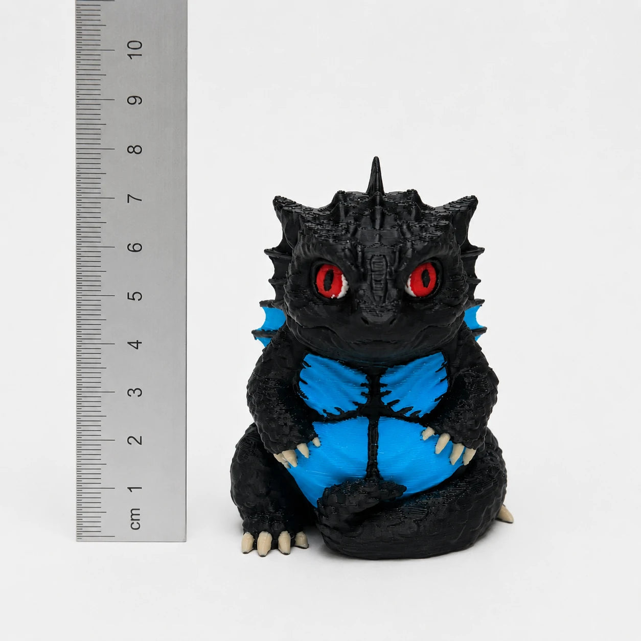 KODA Guardian Dragon desk figurine – multicolor FDM 3D printed – size comparison with ruler – PrintableArtForge