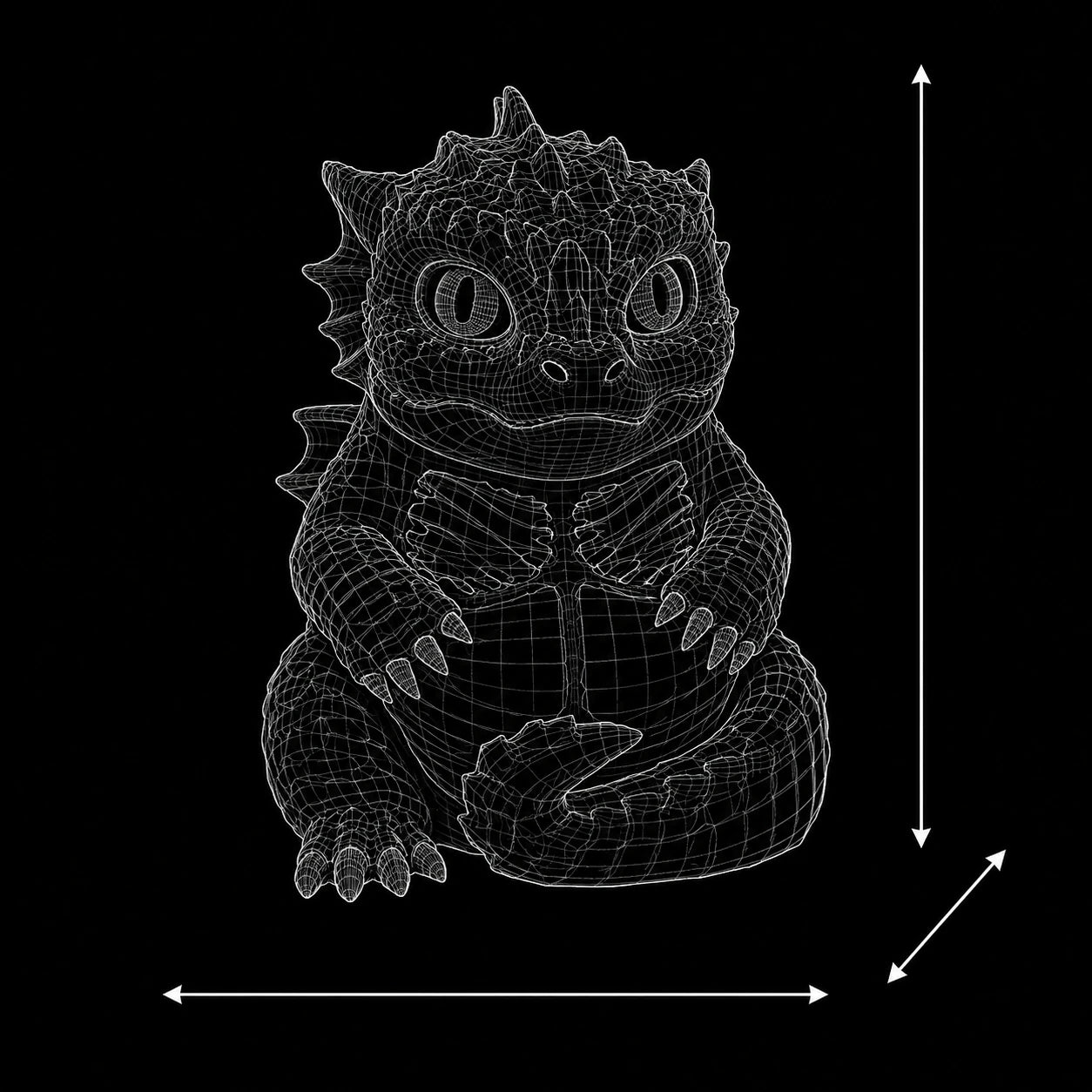 KODA Guardian Dragon wireframe 3D model – FDM figurine dimensions PrintableArtForge