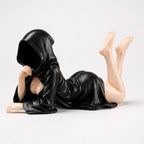 The Fallen faceless hooded figurine – gothic shelf decor matte black resin – front view – PrintableArtForge