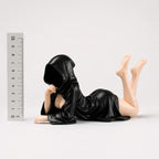 The Fallen faceless hooded figurine – gothic shelf decor matte black resin – size comparison with ruler – PrintableArtForge