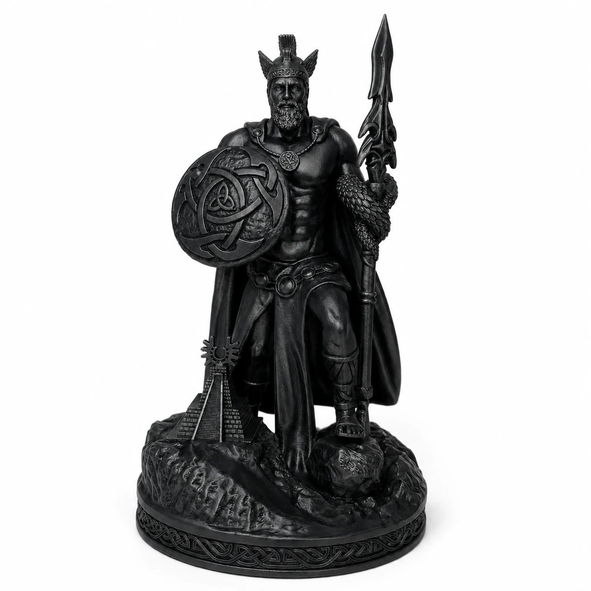 Lugh Celtic Sun God statue – hand-painted SLA resin 15 cm – front view black finish – PrintableArtForge