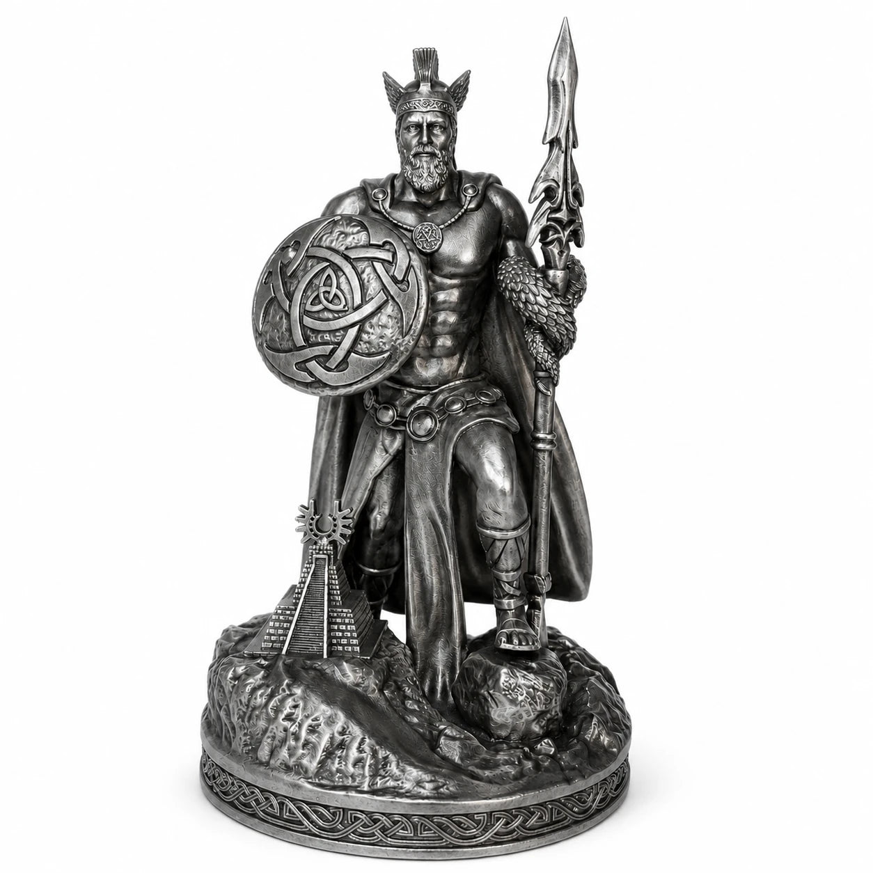 Lugh Celtic Sun God statue – hand-painted SLA resin 15 cm – front view silver finish – PrintableArtForge