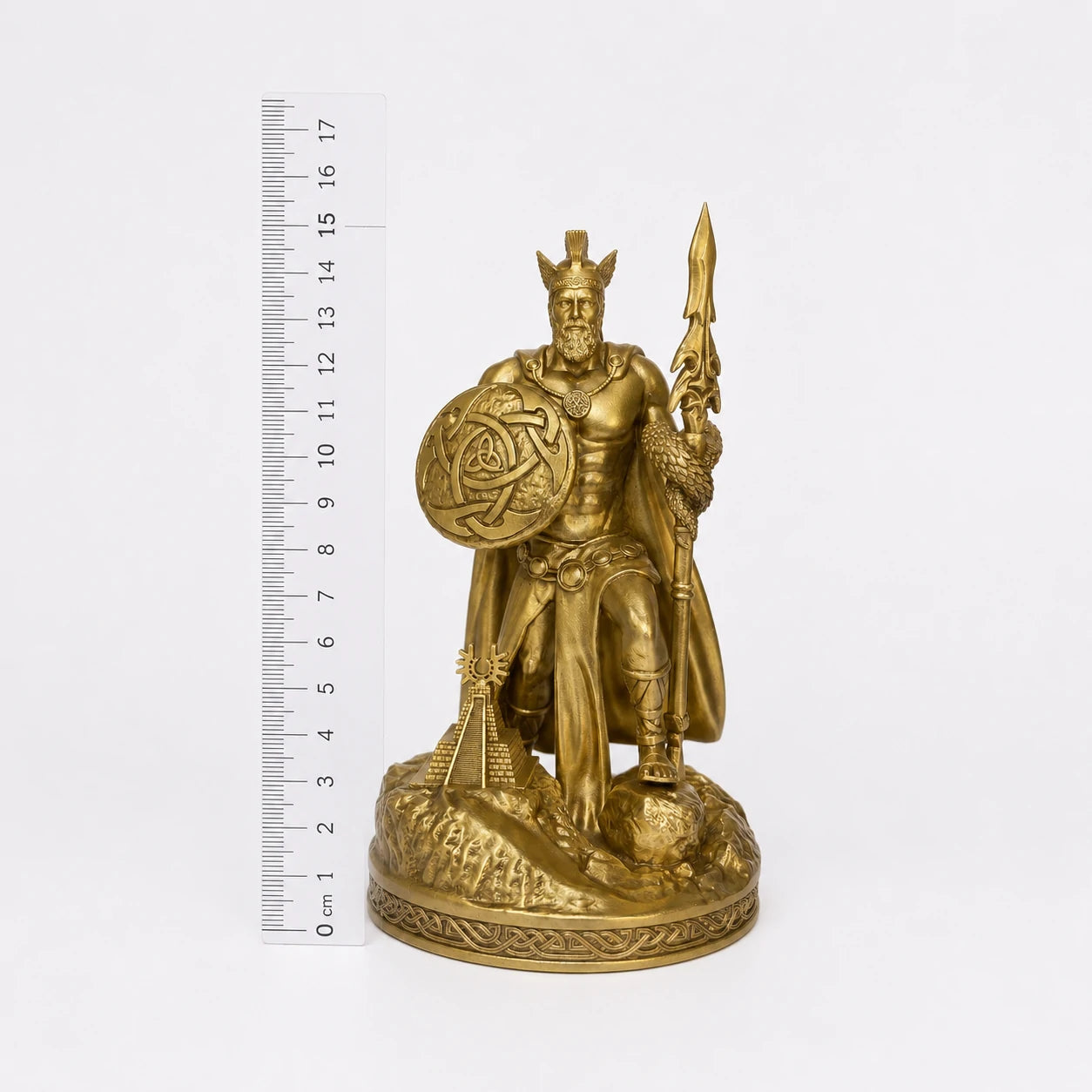 Lugh Celtic Sun God statue – hand-painted SLA resin 15 cm – size comparison with ruler – PrintableArtForge