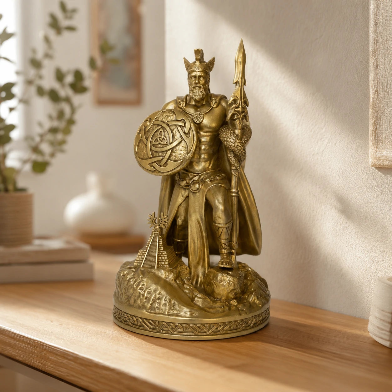 Lugh Celtic Sun God statue – hand-painted SLA resin 15 cm – lifestyle scene altar setting – PrintableArtForge
