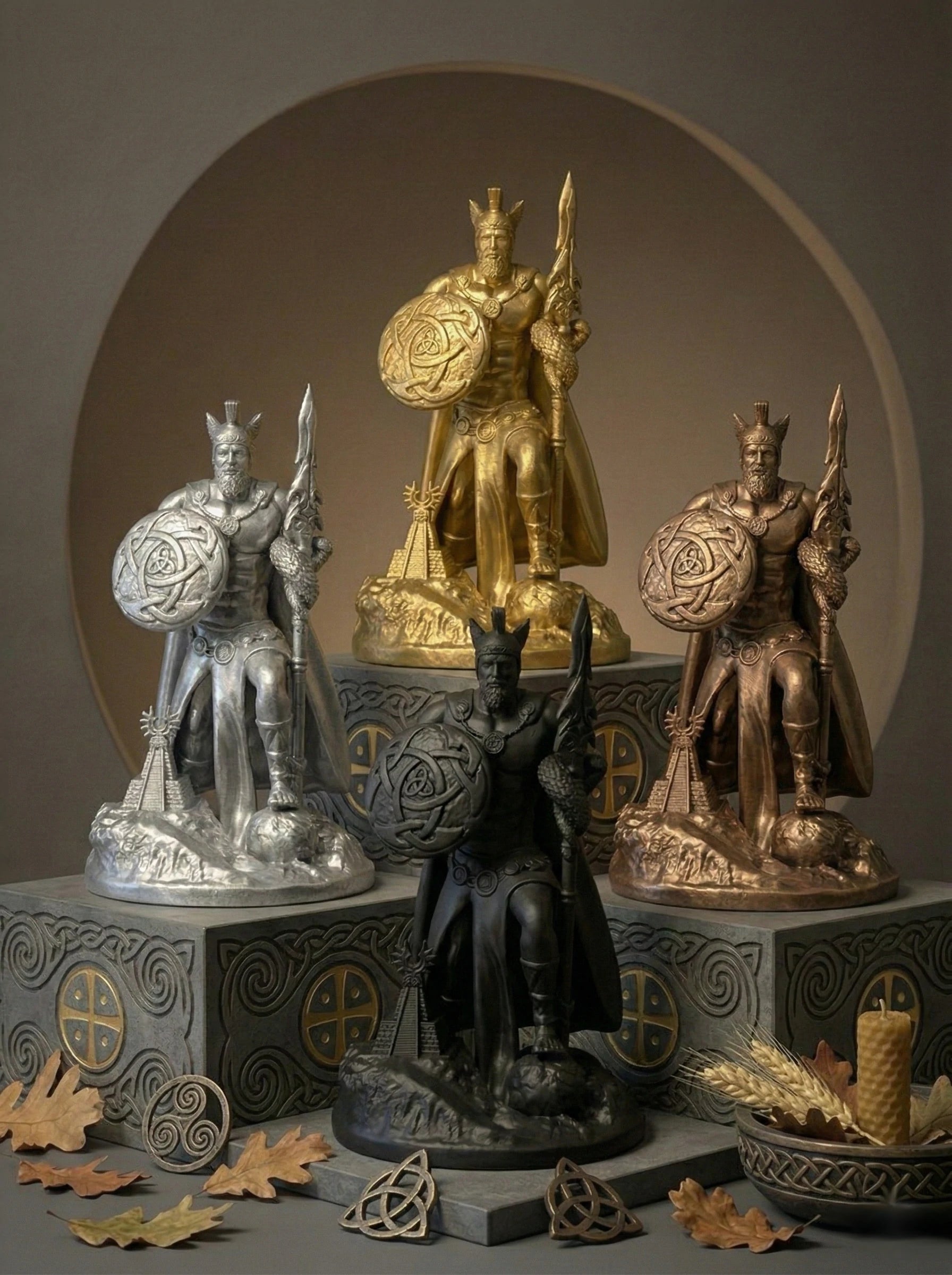 Lugh - Celtic God - Hand-painted Antique Gold Statue - Altar Decoration