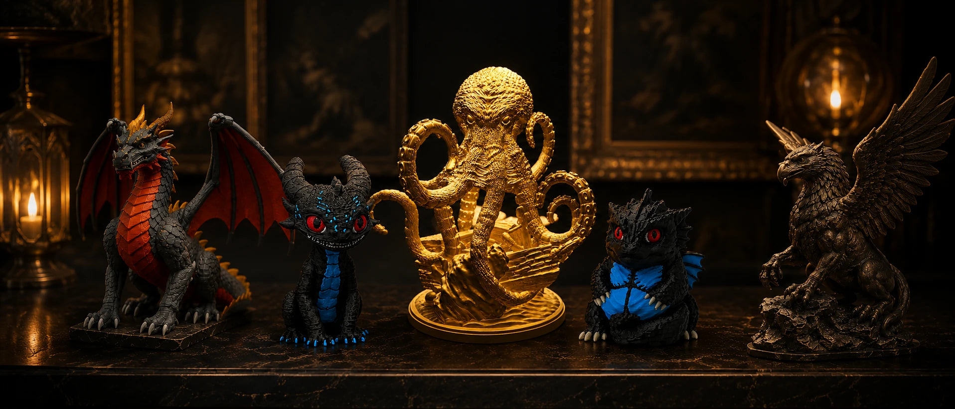 Mythical Creatures collection banner – legendary beasts and fantasy figurines – PrintableArtForge