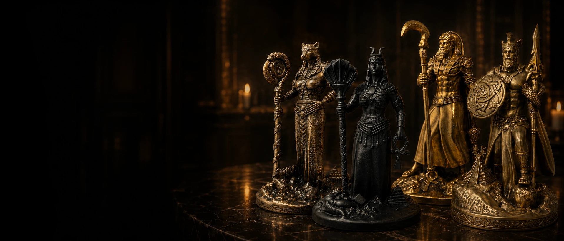 Mythological Statues collection banner – hand-painted resin gods and goddesses – PrintableArtForge