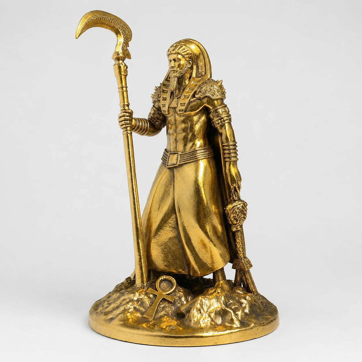 Osiris Egyptian God of Rebirth statue – hand-painted SLA resin 15 cm – front view antique gold finish – PrintableArtForge