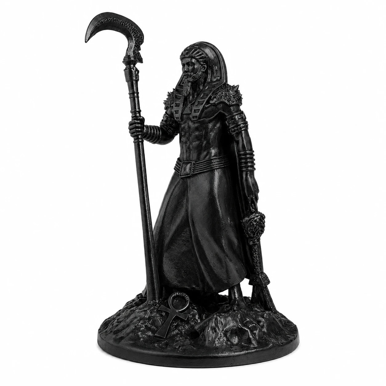 Osiris Egyptian God of Rebirth statue – hand-painted SLA resin 15 cm – front view black finish – PrintableArtForge