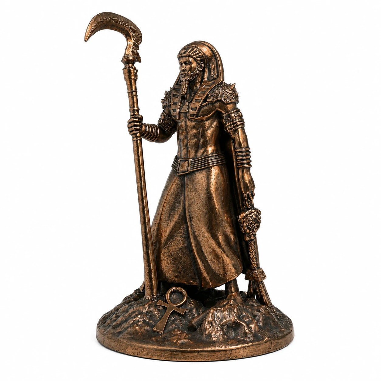 Osiris Egyptian God of Rebirth statue – hand-painted SLA resin 15 cm – front view bronze finish – PrintableArtForge