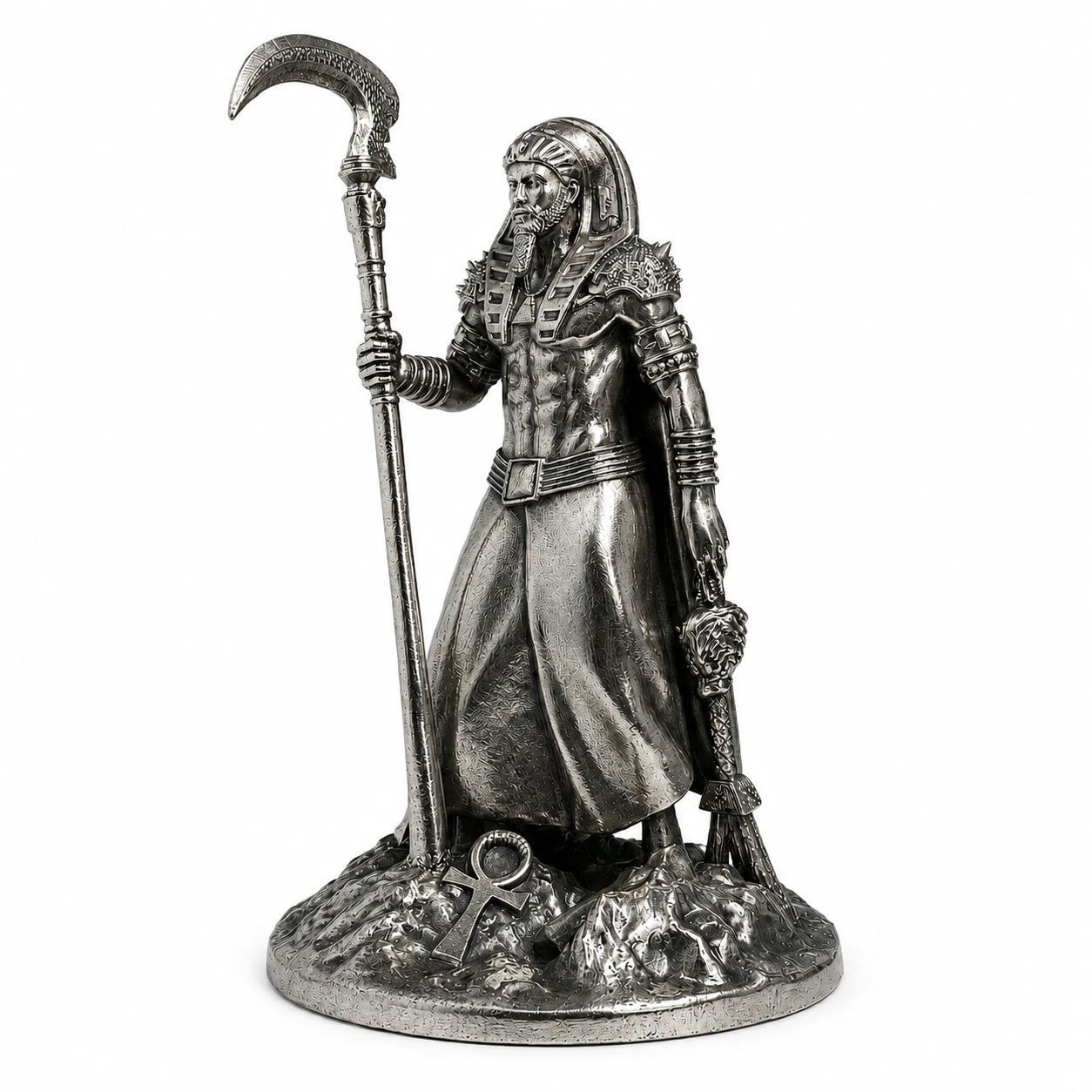 Osiris Egyptian God of Rebirth statue – hand-painted SLA resin 15 cm – front view silver finish – PrintableArtForge