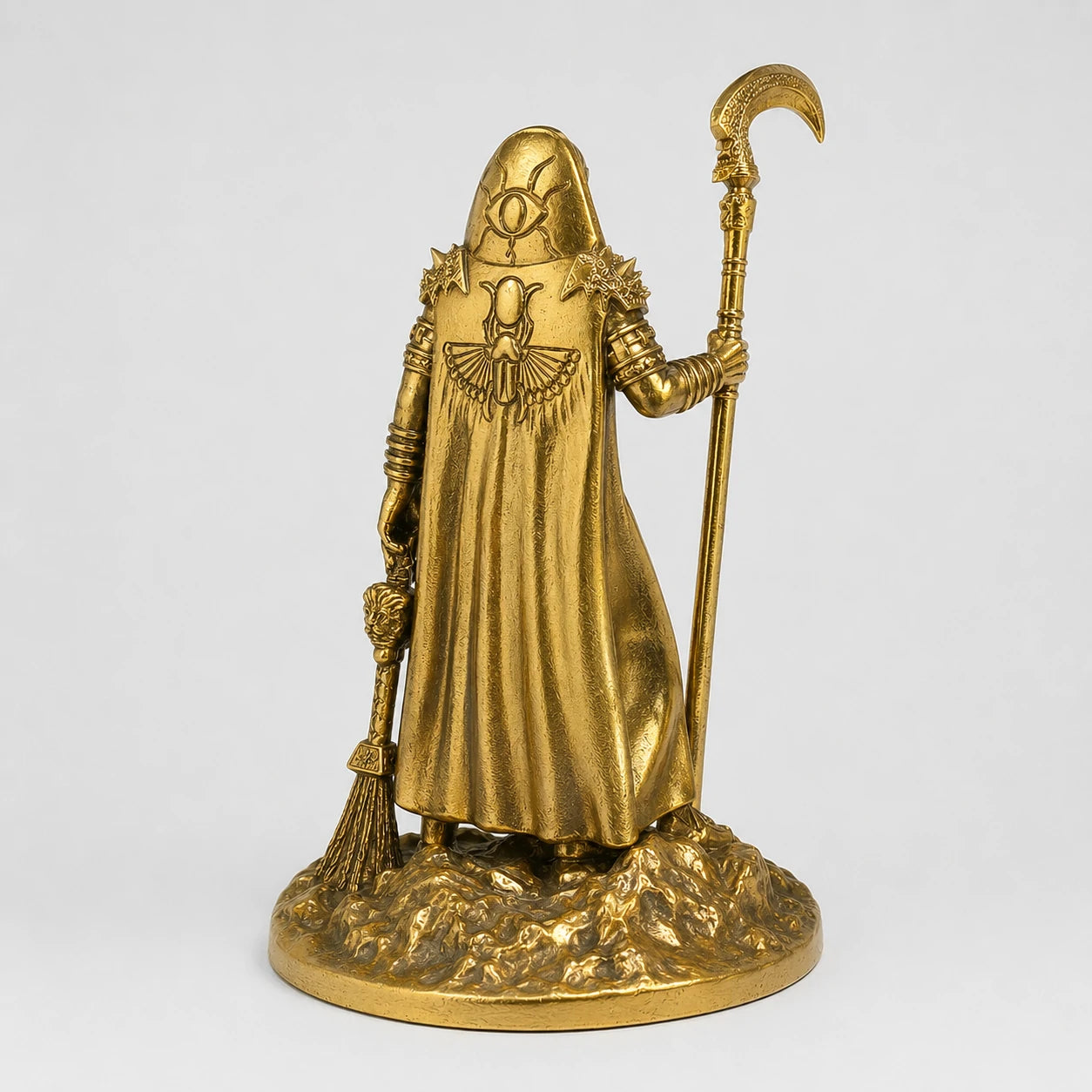 Osiris Egyptian God of Rebirth statue – hand-painted SLA resin 15 cm – back view antique gold finish – PrintableArtForge