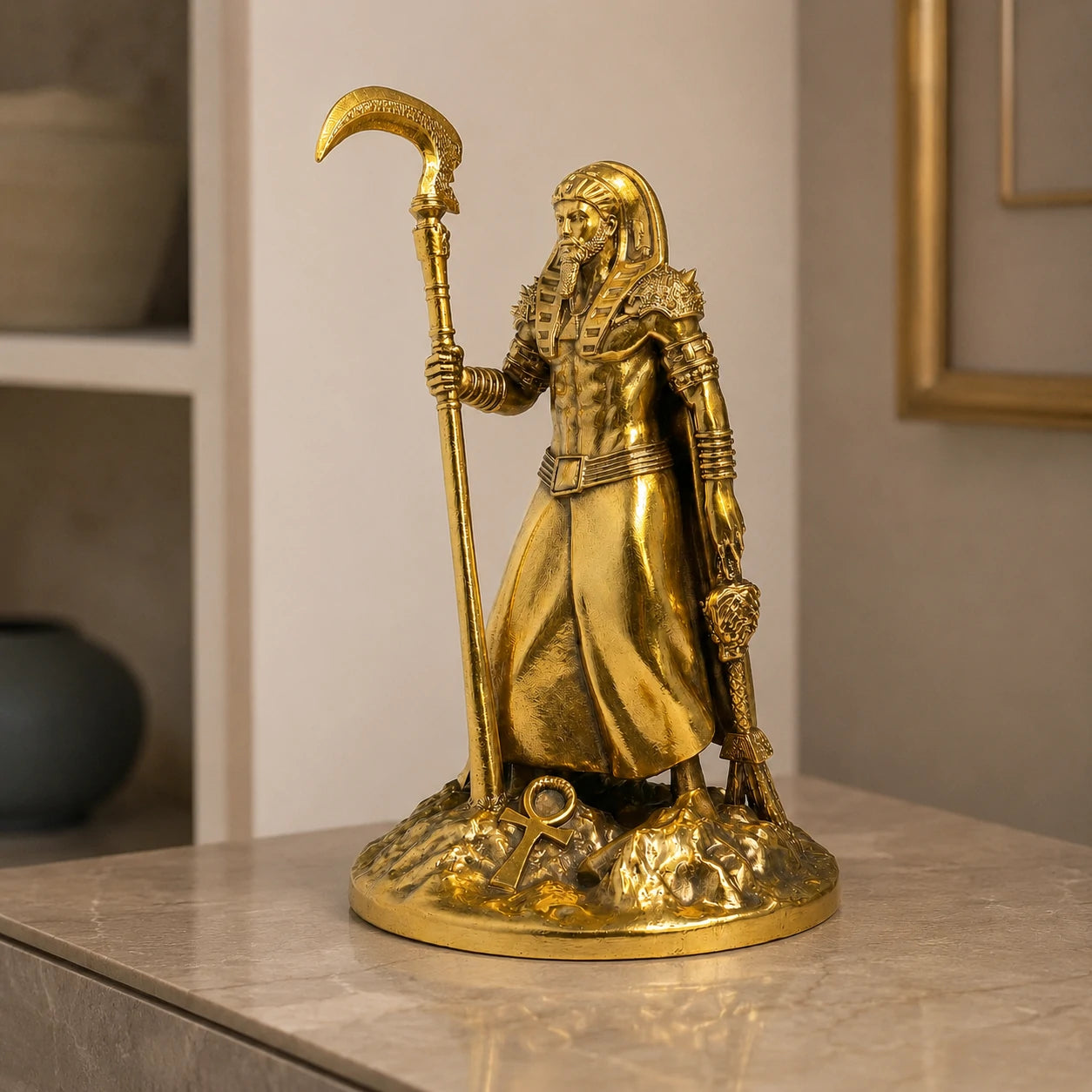 Osiris Egyptian God of Rebirth statue – hand-painted SLA resin 15 cm – lifestyle scene altar setting – PrintableArtForge