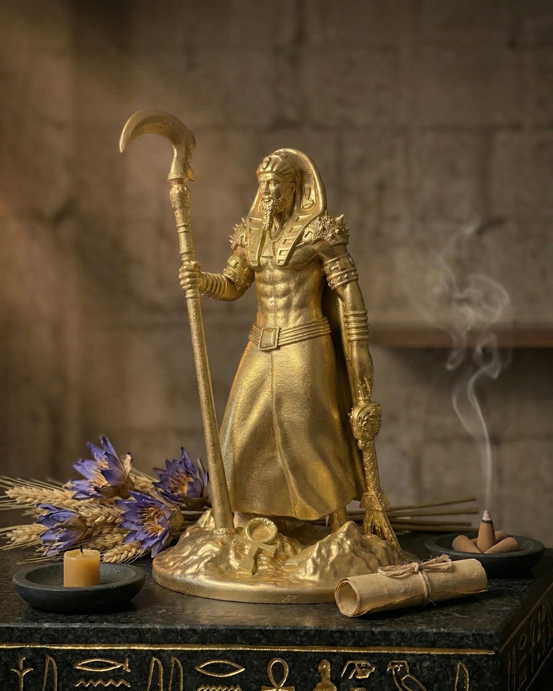 Osiris - Egyptian God - Hand-painted Antique Gold Statue - Altar Decoration