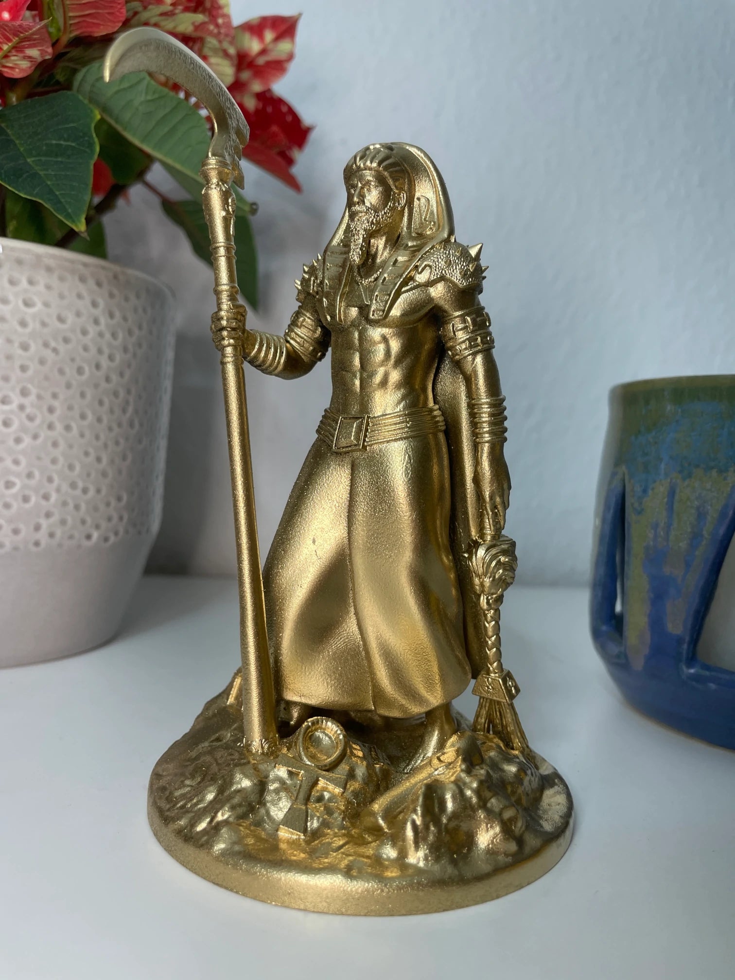 Statue of Osiris – Egyptian god of rebirth, order, and the afterlife, hand-painted figurine – altar miniature decoration